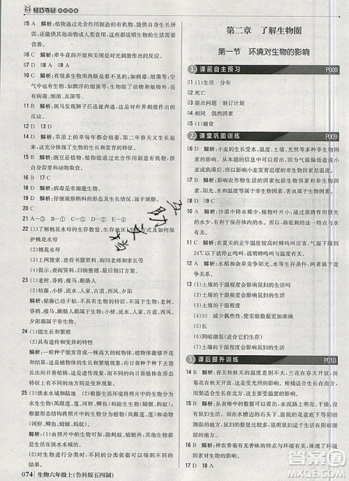 1加1轻巧夺冠优化训练六年级生物上册鲁科版五四制银版2019年秋参考答案 1加1轻巧夺冠优化训练六年级生物上册鲁科版五四制银版2019年秋参考答案