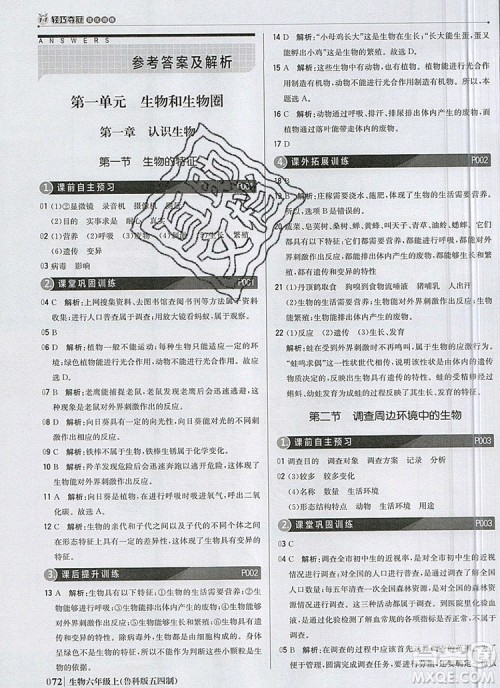 1加1轻巧夺冠优化训练六年级生物上册鲁科版五四制银版2019年秋参考答案 1加1轻巧夺冠优化训练六年级生物上册鲁科版五四制银版2019年秋参考答案