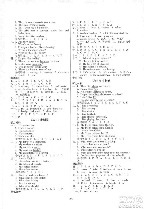 南京大学出版社2019期末冲刺满分卷五年级英语上册苏教版答案