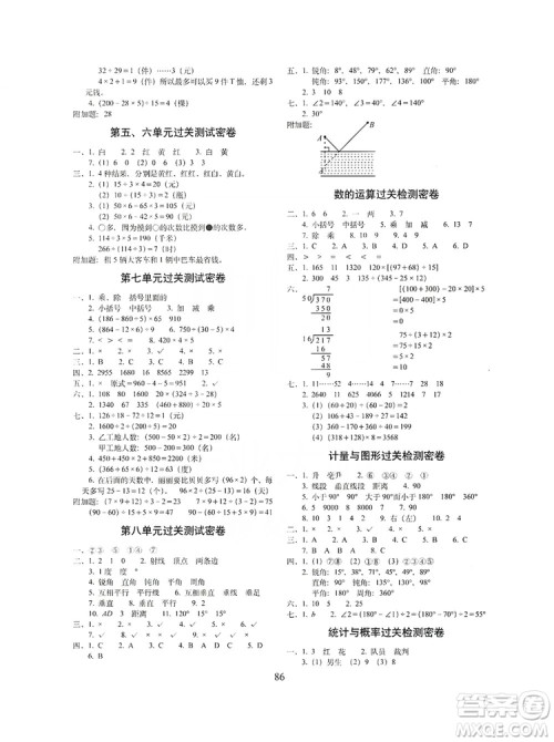 68所名校图书2019秋期末冲刺100分完全试卷四年级数学上册江苏教育版答案