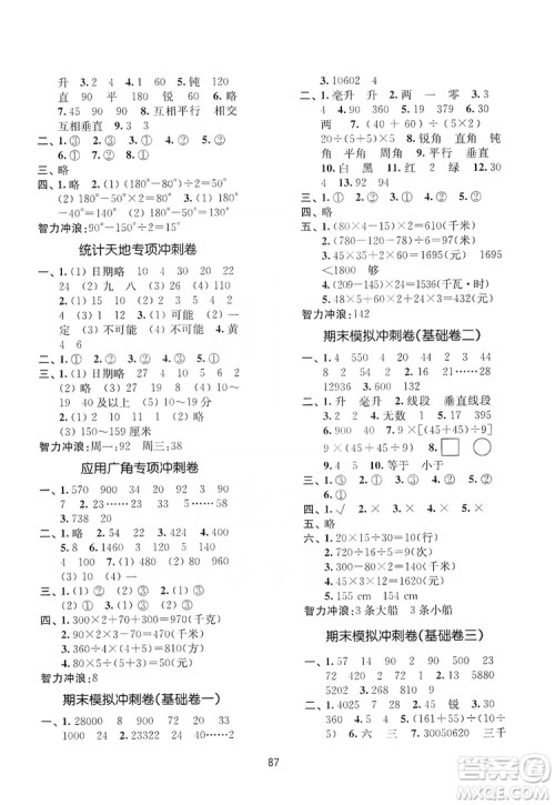 2019名师点拨期末冲刺满分卷四年级数学上册江苏版适用答案 2019名师点拨期末冲刺满分卷四年级数学上册江苏版适用答案