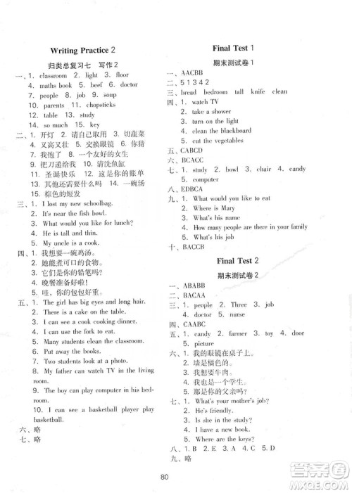 晨光出版社2019云南省名校名卷期末冲刺100分四年级英语人教版PEP答案