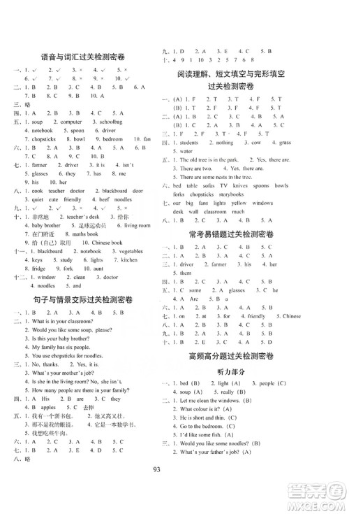 68所名校图书2019秋期末冲刺100分完全试卷四年级英语上册人教PEP版全新版答案