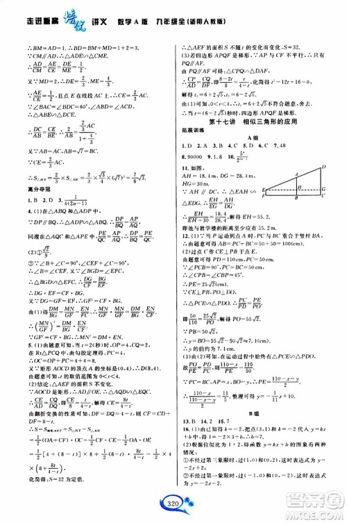 2019新版走进重高培优讲义数学A版九年级全一册人教版参考答案