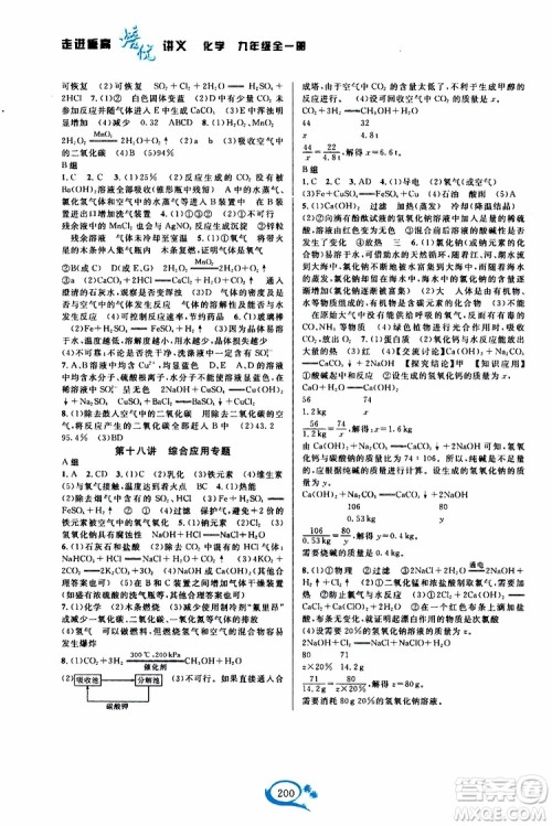 2019新版走进重高培优讲义化学九年级全一册人教版参考答案 2019新版走进重高培优讲义化学九年级全一册人教版参考答案