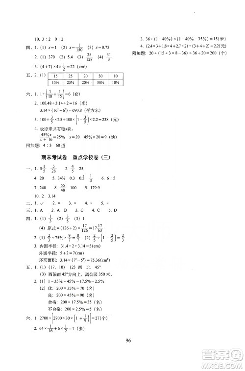 68所名校图书2019秋期末冲刺100分完全试卷六年级数学RJ课标版答案