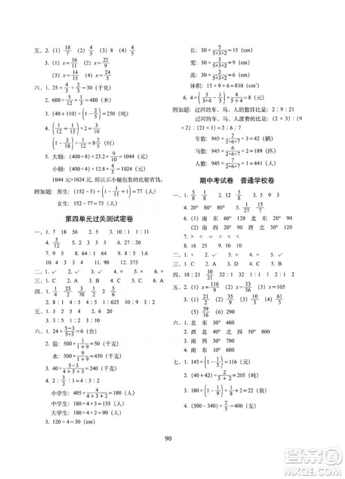 68所名校图书2019秋期末冲刺100分完全试卷六年级数学RJ课标版答案