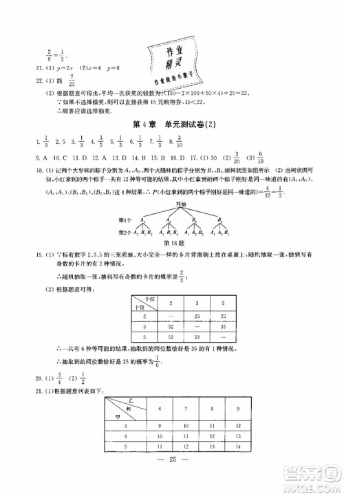 2019年一考圆梦综合素质学数学随堂反馈9年级上册参考答案 2019年一考圆梦综合素质学数学随堂反馈9年级上册参考答案