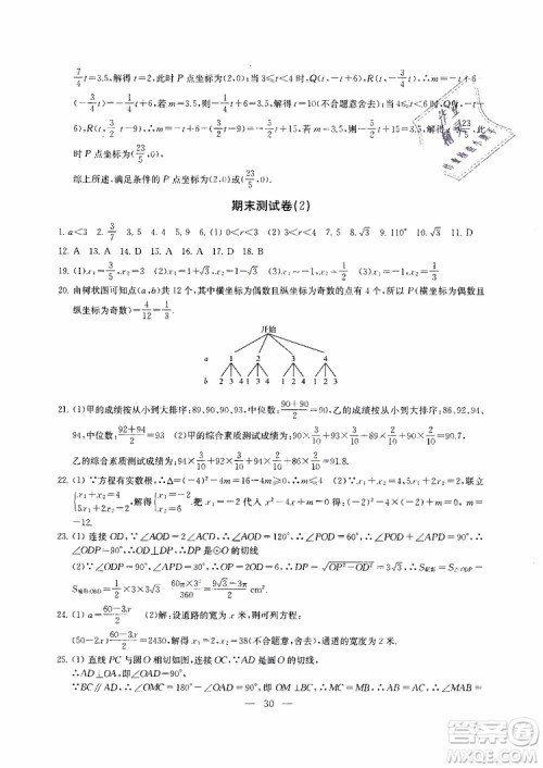 2019年一考圆梦综合素质学数学随堂反馈9年级上册参考答案 2019年一考圆梦综合素质学数学随堂反馈9年级上册参考答案
