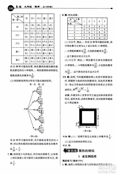 2019年荣德基特高级教师点拨数学九年级上BS版北师版参考答案 2019年荣德基特高级教师点拨数学九年级上BS版北师版参考答案