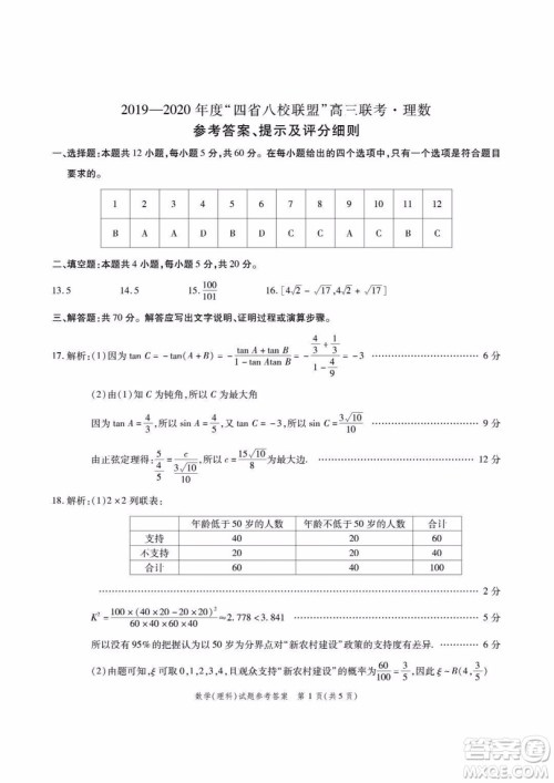 四省八校2019年10月高三联考理科数学试题及参考答案 四省八校2019年10月高三联考理科数学试题及参考答案