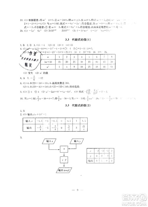 2019秋一考圆梦综合素质学数学随堂反馈7年级上册参考答案 2019秋一考圆梦综合素质学数学随堂反馈7年级上册参考答案