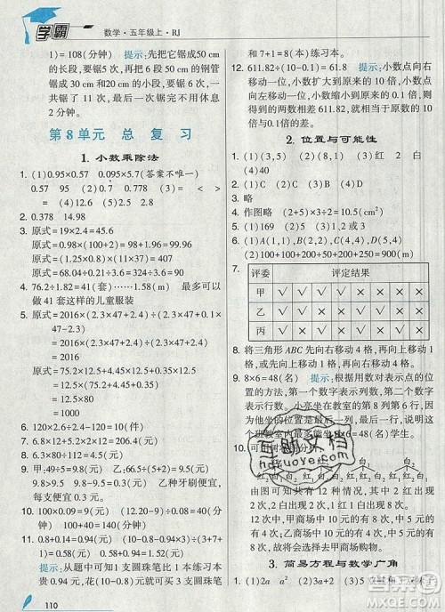 人教版2019年经纶学典学霸五年级数学上册参考答案 人教版2019年经纶学典学霸五年级数学上册参考答案