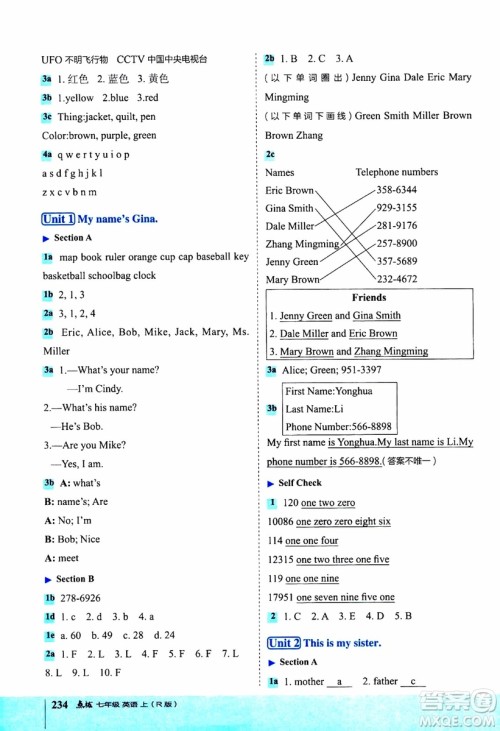 2019年荣德基特高级教师点拨英语七年级上R版人教版参考答案 2019年荣德基特高级教师点拨英语七年级上R版人教版参考答案