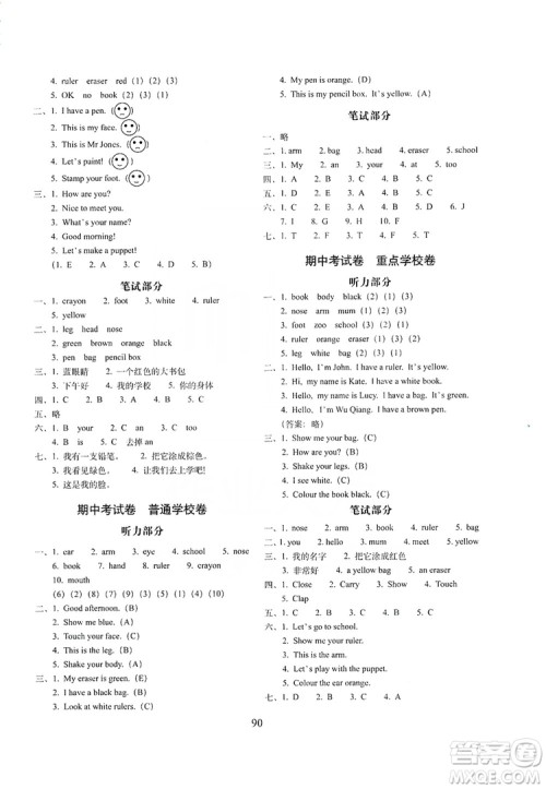 68所名校图书2019秋期末冲刺100分完全试卷三年级英语上册人教PEP版答案