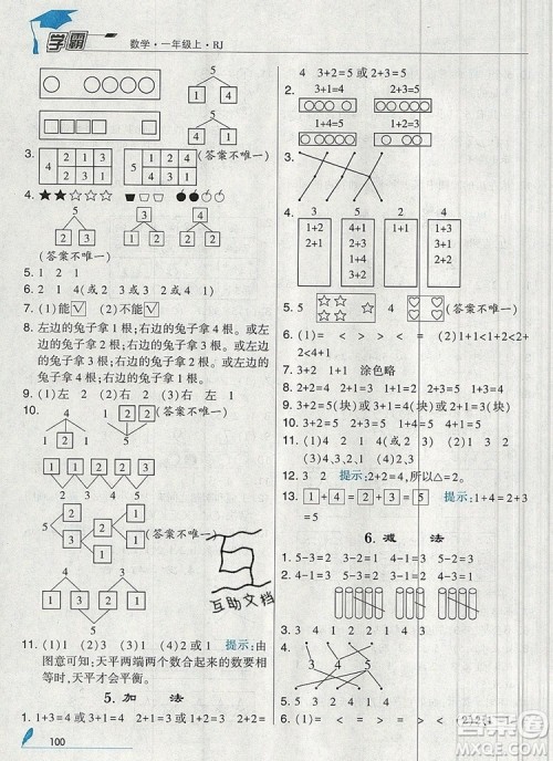 2019年经纶学典学霸一年级数学上册人教版参考答案 2019年经纶学典学霸一年级数学上册人教版参考答案