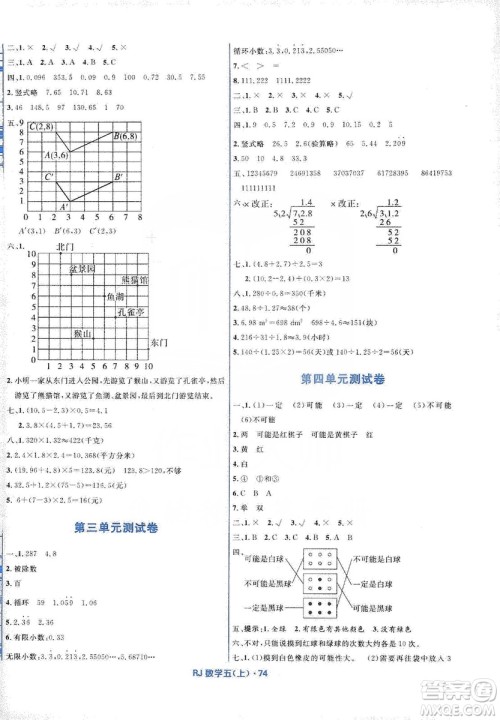 赢在起跑线2019天天100分小学优化测试卷五年级数学上册RJ人教版答案 赢在起跑线2019天天100分小学优化测试卷五年级数学上册RJ人教版答案