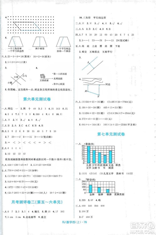 2019赢在起跑线天天100分小学优化测试卷数学四年级上册RJ人教版答案