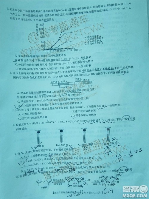 2020届贵州金太阳高三10月联考理科综合试题及参考答案