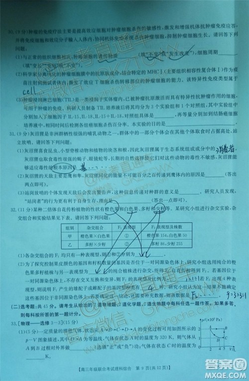 2020届贵州金太阳高三10月联考理科综合试题及参考答案 2020届贵州金太阳高三10月联考理科综合试题及参考答案