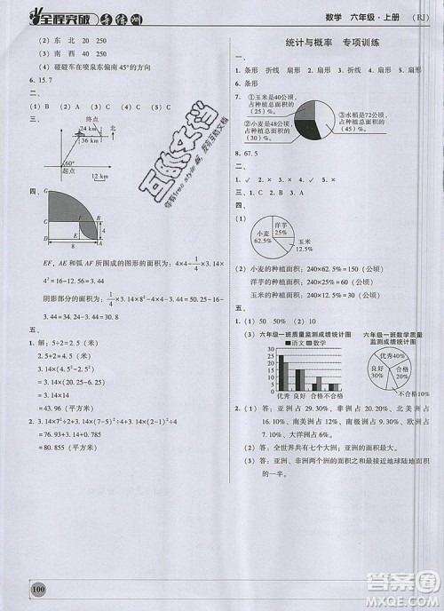 状元坊全程突破导练测六年级数学上册人教版2019参考答案