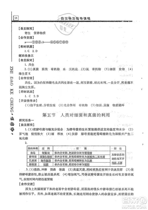 明天出版社2019自主学习指导课程生物学八年级全一册人教版答案