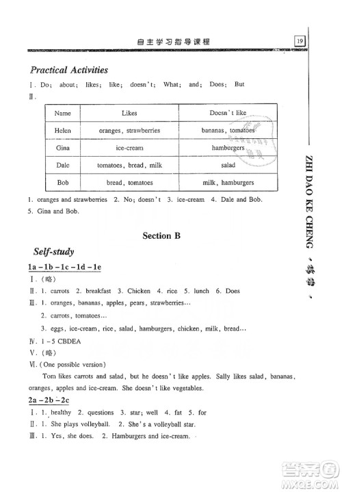 明天出版社2019自主学习指导课程七年级英语上册人教版答案 明天出版社2019自主学习指导课程七年级英语上册人教版答案