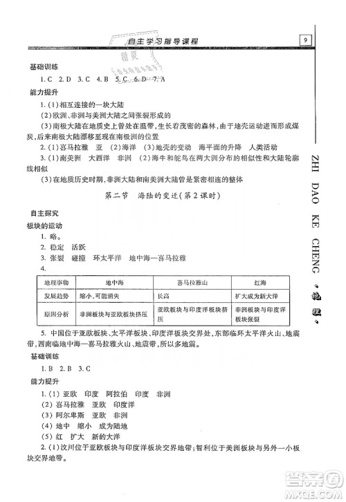 明天出版社2019自主学习指导课程七年级地理上册人教版答案 明天出版社2019自主学习指导课程七年级地理上册人教版答案