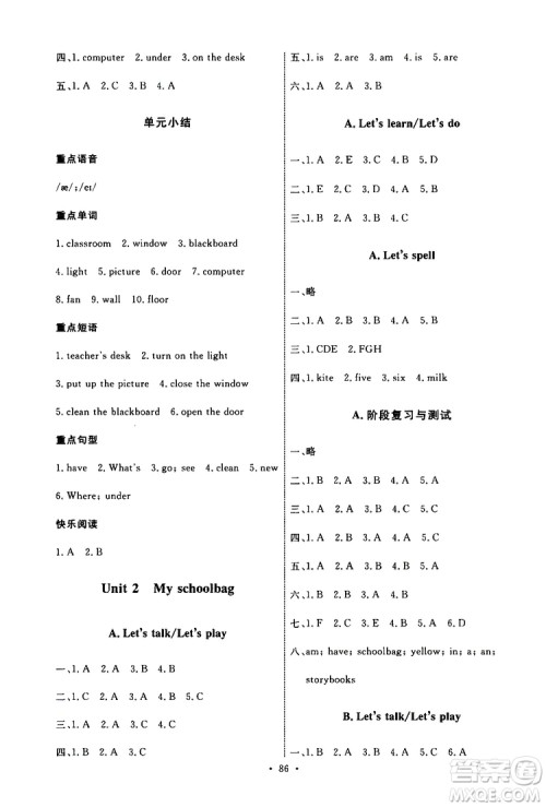 2019年能力培养与测试英语四年级上册PEP人教版参考答案 2019年能力培养与测试英语四年级上册PEP人教版参考答案