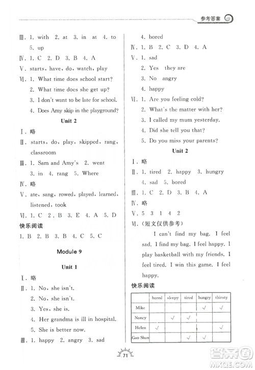 2019齐鲁书社小学导学与训练英语五年级上册外研版答案