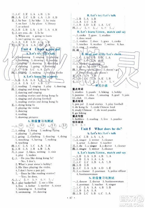 2019年能力培养与测试英语六年级上册PEP人教版参考答案 2019年能力培养与测试英语六年级上册PEP人教版参考答案