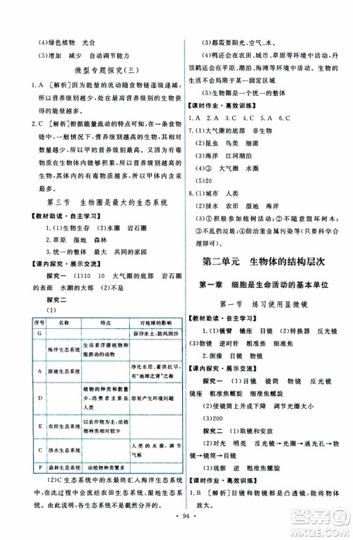 2019年能力培养与测试生物学七年级上册人教版参考答案