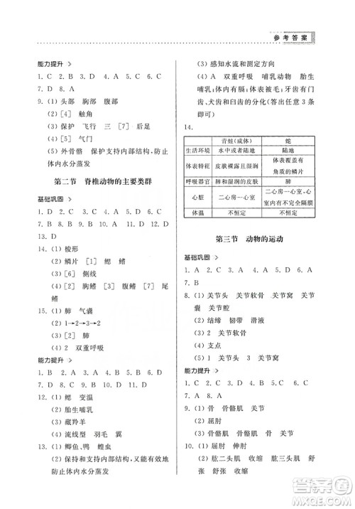 山东人民出版社2019导学与训练七年级生物学上册人教版答案