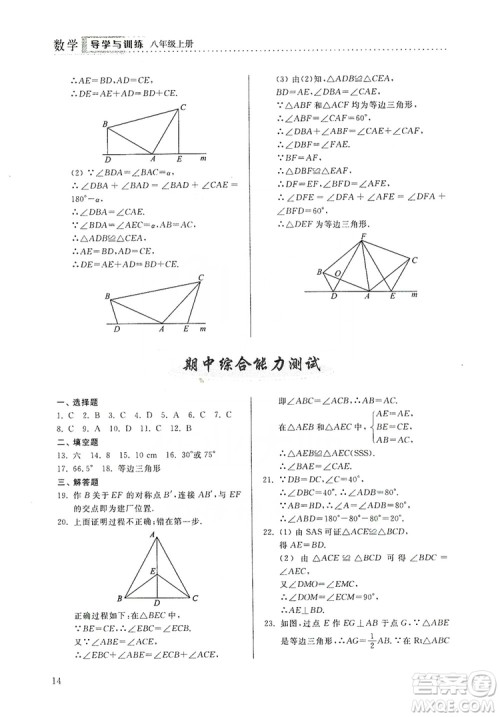 山东人民出版社2019导学与训练八年级数学上册人教版答案