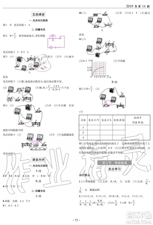 2019新版理科爱好者物理九年级全年教科版2019第14期参考答案