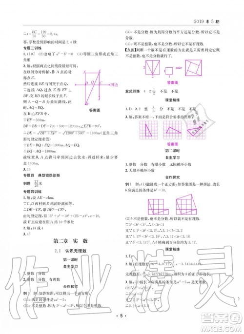 2019年新版理科爱好者八年级数学上册北师大版2019第5期参考答案