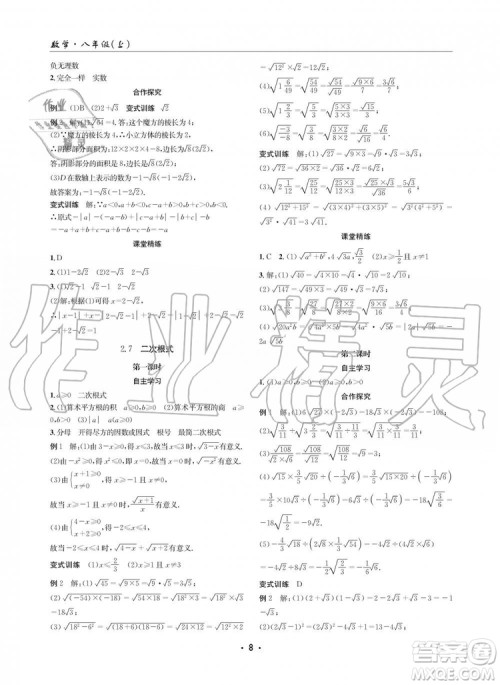 2019年新版理科爱好者八年级数学上册北师大版2019第5期参考答案