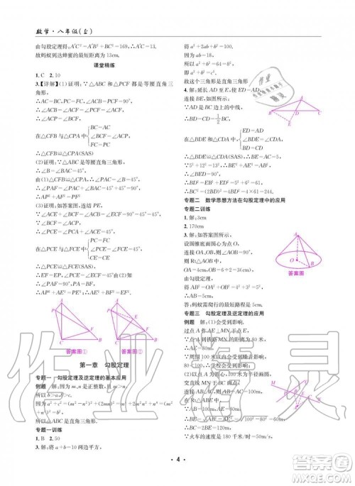 2019年新版理科爱好者八年级数学上册北师大版2019第5期参考答案