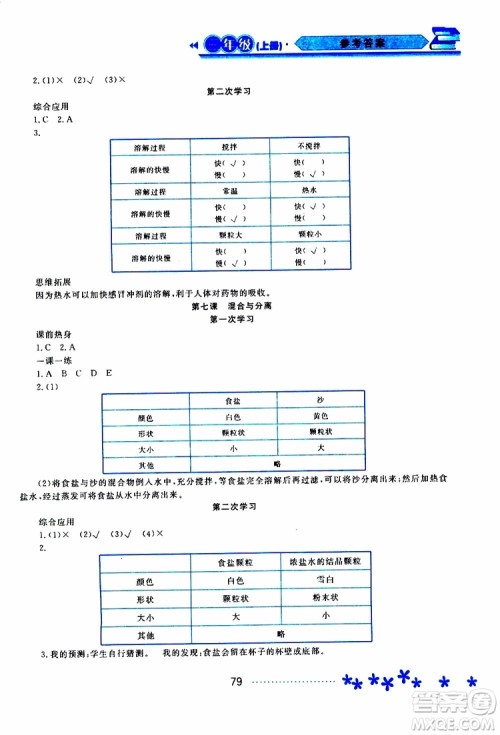 2019年资源与评价科学三年级上册教科版参考答案