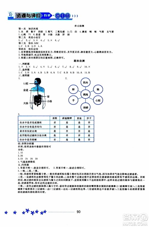 黑龙江教育出版社2019年资源与评价科学四年级上册教科版参考答案