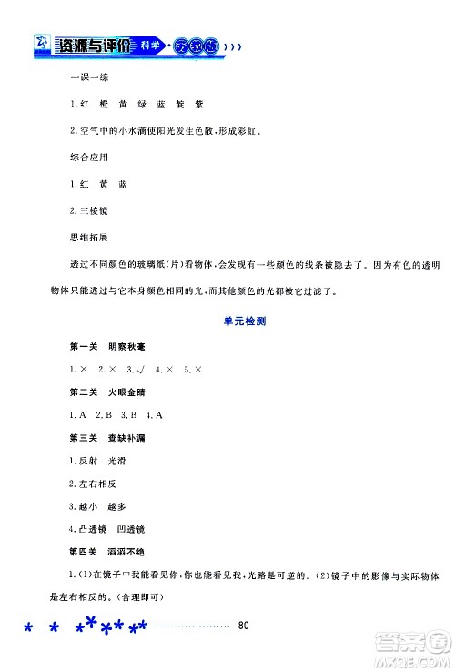 2019年资源与评价科学五年级上册苏教版参考答案 2019年资源与评价科学五年级上册苏教版参考答案