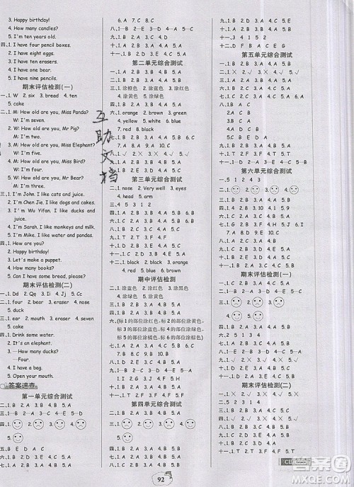 2020年世纪金榜金榜小博士三年级英语上册人教版参考答案