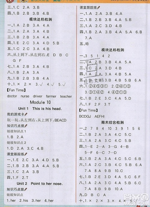 世纪金榜金榜大讲堂三年级英语上册外研版2020年新版答案