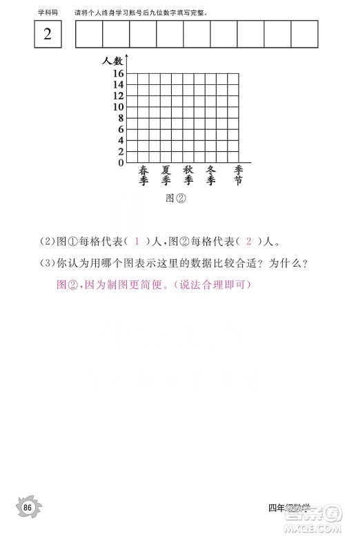 江西教育出版社2019数学作业本四年级上册人教版答案