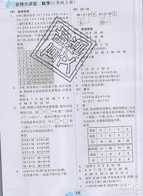 2020年新版世纪金榜金榜大讲堂二年级数学上册苏教版答案