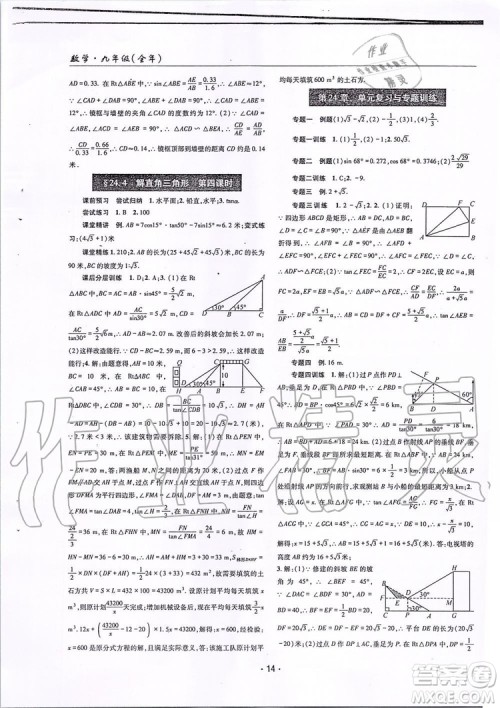 2019新版理科爱好者九年级数学全年华师大版2019第12-13期参考答案