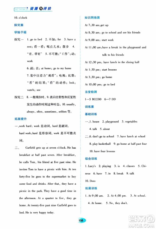 2019年资源与评价英语七年级上册外研版参考答案