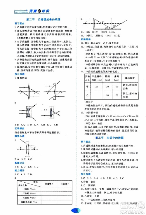 2019年五四学制资源与评价物理八年级上册山科技版参考答案