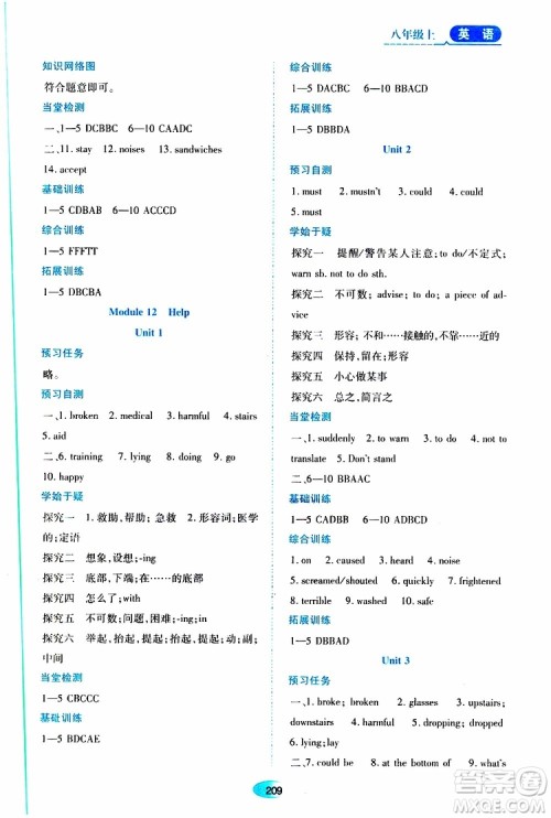 黑龙江教育出版社2019年资源与评价英语八年级上册外研版参考答案