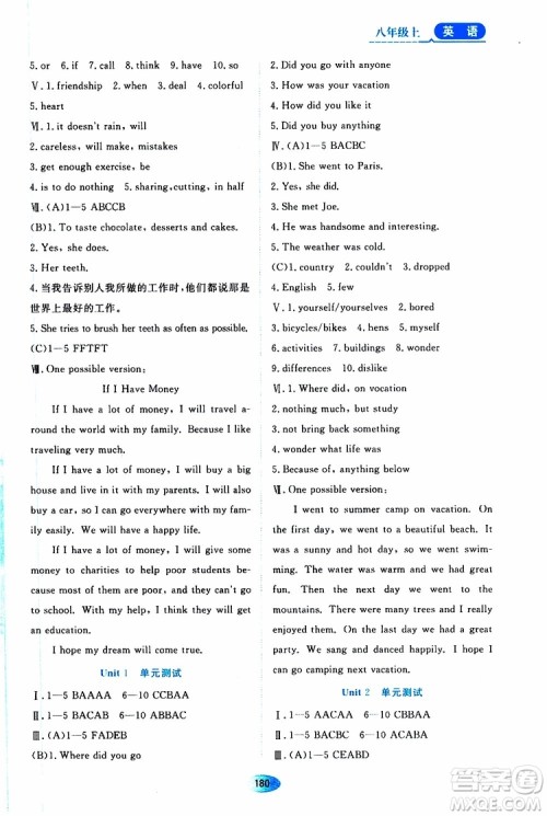 黑龙江教育出版社2019年资源与评价英语八年级上册人教版参考答案 黑龙江教育出版社2019年资源与评价英语八年级上册人教版参考答案